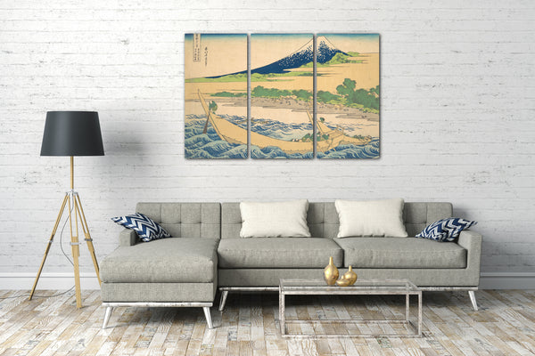 Leinwandbild Katsushika Hokusai - Tago Bucht in der Nähe von Ejiri am Tōkaidō (Tōkaidō Ejiri Tago no ura ryaku zu), aus der Serie Sechsunddreißig Ansichten des Berges Fuji (Fugaku sanjūrokkei)