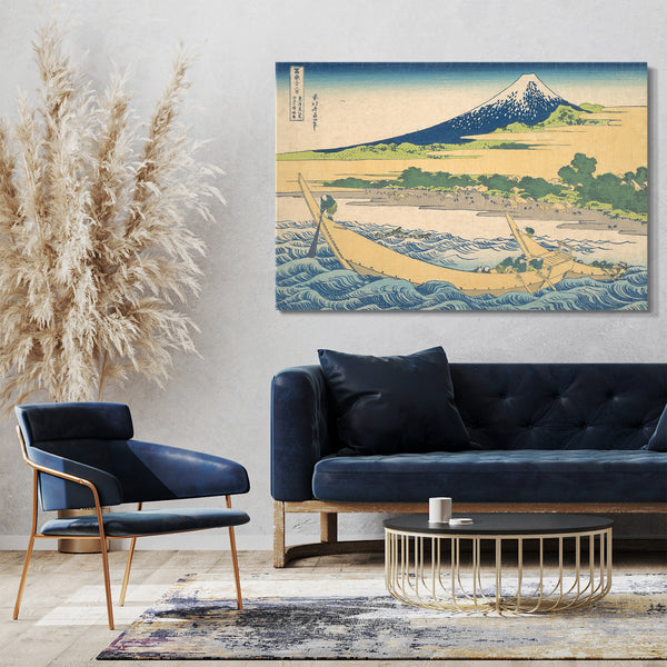 Leinwandbild Katsushika Hokusai - Tago Bay in der Nähe von Ejiri am Tōkaidō (Tōkaidō Ejiri Tago no ura ryaku zu), aus der Serie Sechsunddreißig Ansichten des Berges Fuji (Fugaku sanjūrokkei)