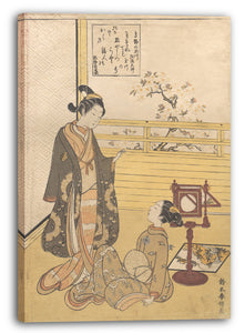 Leinwandbild Suzuki Harunobu - Ein Teenager und ein Mädchen mit einem Projektor für ein optisches Bild (Nozoki-Karakuri); Kōbō Daishis Gedicht auf dem Juwel-Fluss von Kōya (Kōya no Tamagawa: Kōbō Daishi)