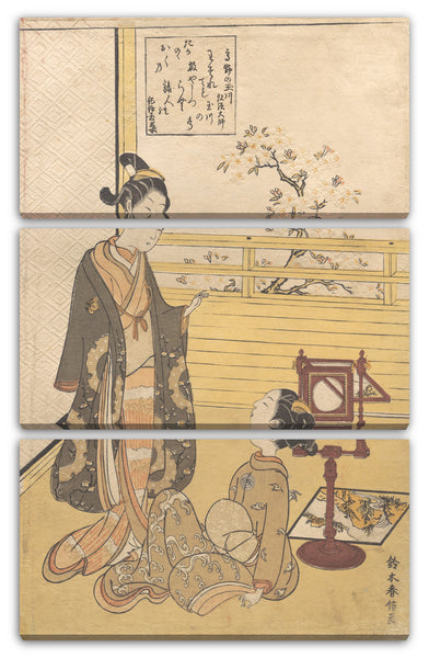 Leinwandbild Suzuki Harunobu - Ein Teenager und ein Mädchen mit einem Projektor für ein optisches Bild (Nozoki-Karakuri); Kōbō Daishis Gedicht auf dem Juwel-Fluss von Kōya (Kōya no Tamagawa: Kōbō Daishi)