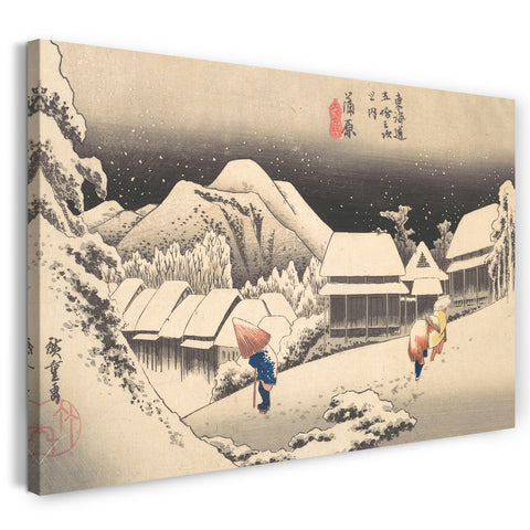 Leinwandbild Utagawa Hiroshige - Ein verschneiter Abend an der Kambara-Station