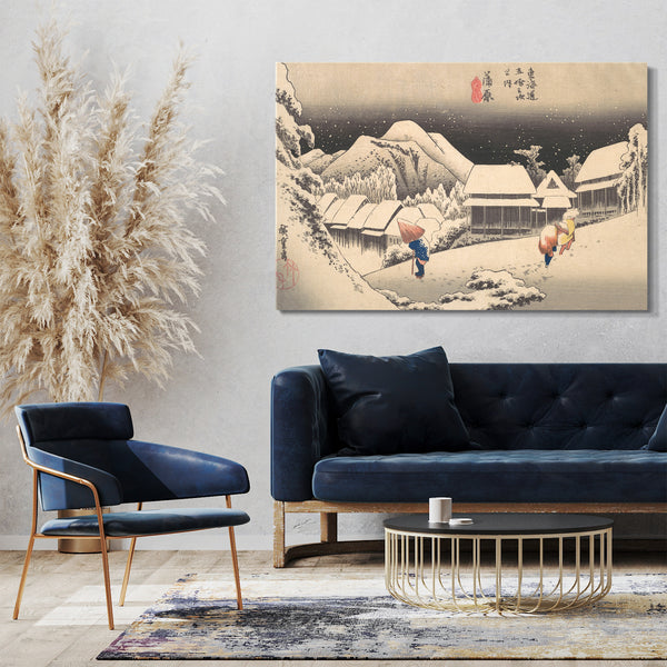 Leinwandbild Utagawa Hiroshige - Ein verschneiter Abend an der Kambara-Station