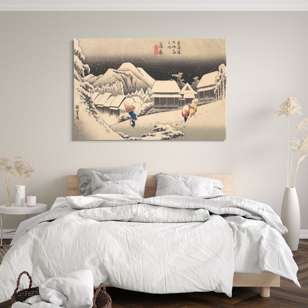 Leinwandbild Utagawa Hiroshige - Ein verschneiter Abend an der Kambara-Station