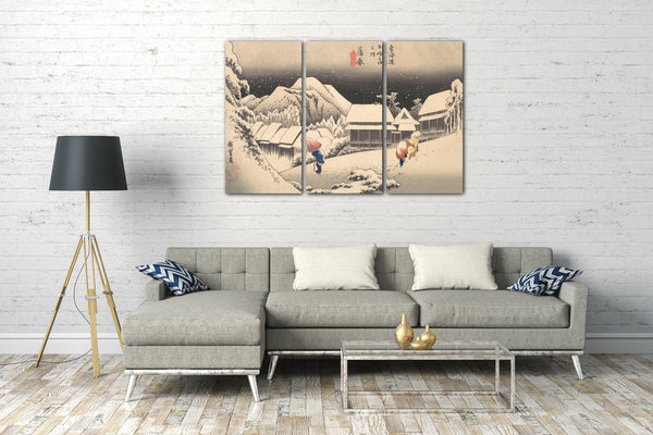 Leinwandbild Utagawa Hiroshige - Ein verschneiter Abend an der Kambara-Station