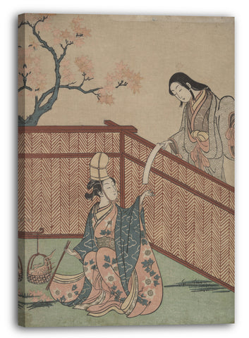 Leinwandbild Suzuki Harunobu - Erwärmung der Sake mit Ahornblatt-Feuer