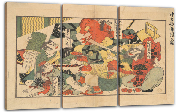 Leinwandbild Nicht identifizierter Künstler - Die Ankunft eines Dämons; Szene aus einer Aufführung in einem alten Kabuki- Theater