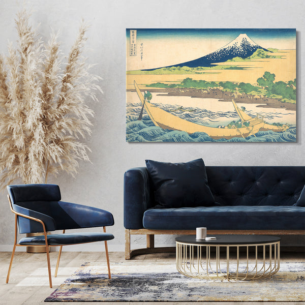 Leinwandbild Katsushika Hokusai - Tago-Bucht in der Nähe von Ejiri am Tōkaidō (Tōkaidō Ejiri Tago no ura ryaku zu), aus der Serie Sechsunddreißig Ansichten des Berges Fuji (Fugaku sanjūrokkei)