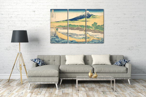Leinwandbild Katsushika Hokusai - Tago-Bucht in der Nähe von Ejiri am Tōkaidō (Tōkaidō Ejiri Tago no ura ryaku zu), aus der Serie Sechsunddreißig Ansichten des Berges Fuji (Fugaku sanjūrokkei)