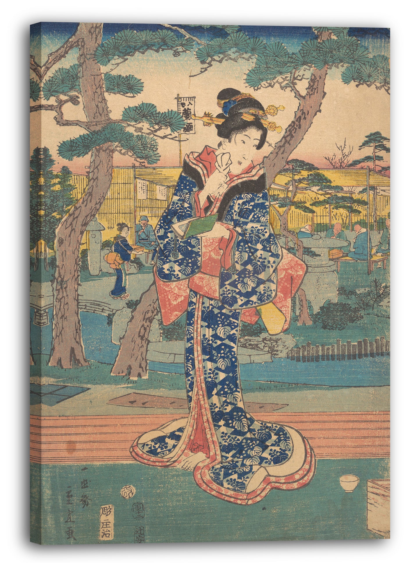 Leinwandbild Utagawa Hiroshige II - Junges Mädchen am Teehaus in Iriya