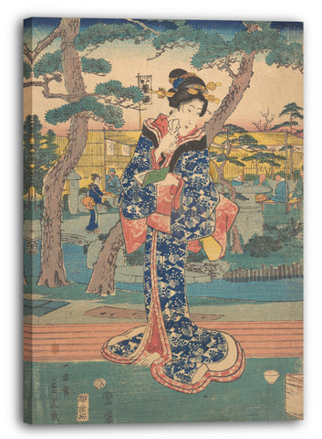 Leinwandbild Utagawa Hiroshige II - Junges Mädchen am Teehaus in Iriya