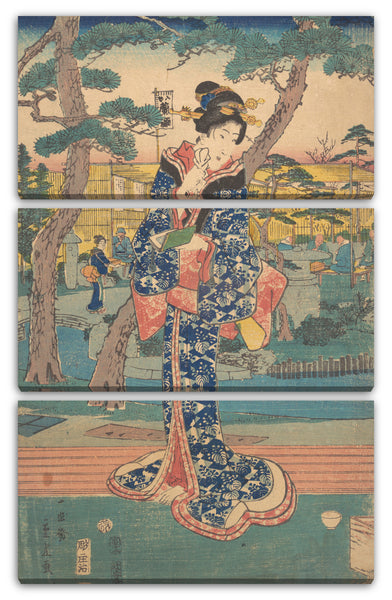 Leinwandbild Utagawa Hiroshige II - Junges Mädchen am Teehaus in Iriya