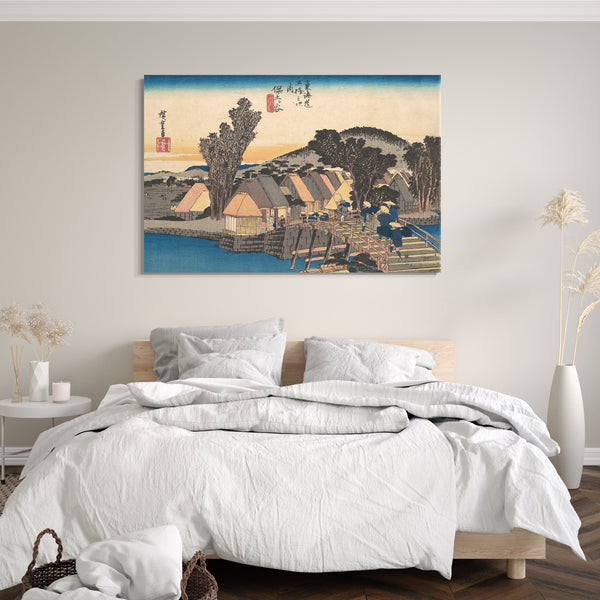 Leinwandbild Utagawa Hiroshige - Der Bahnhof von Hodogaya und die Shinkame-Brücke