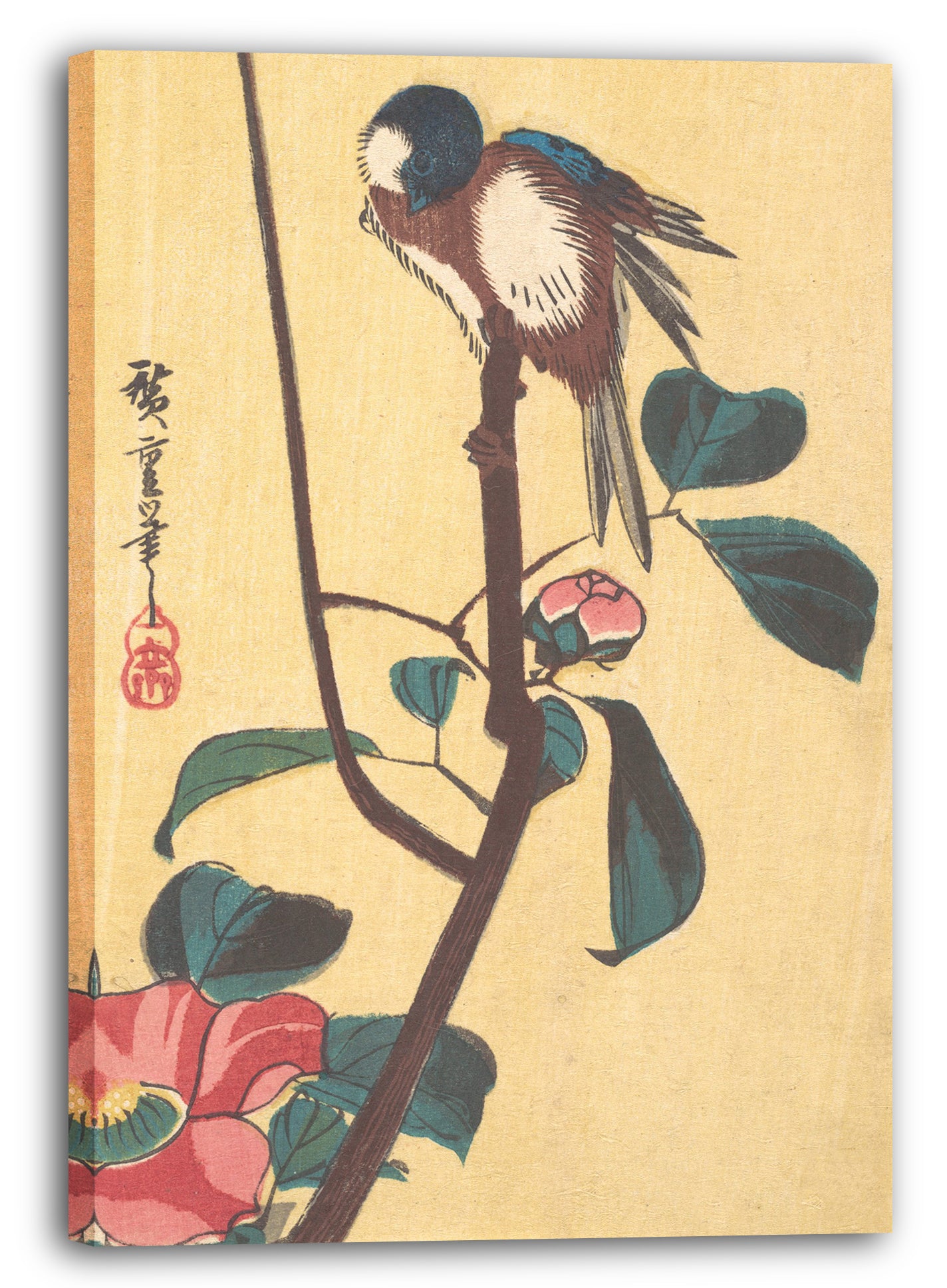 Leinwandbild Utagawa Hiroshige - Kamelie und blauköpfiger Vogel