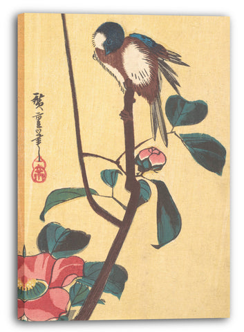 Leinwandbild Utagawa Hiroshige - Kamelie und blauköpfiger Vogel