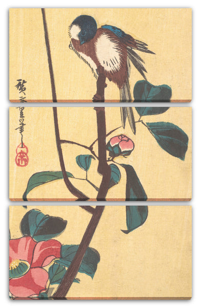 Leinwandbild Utagawa Hiroshige - Kamelie und blauköpfiger Vogel