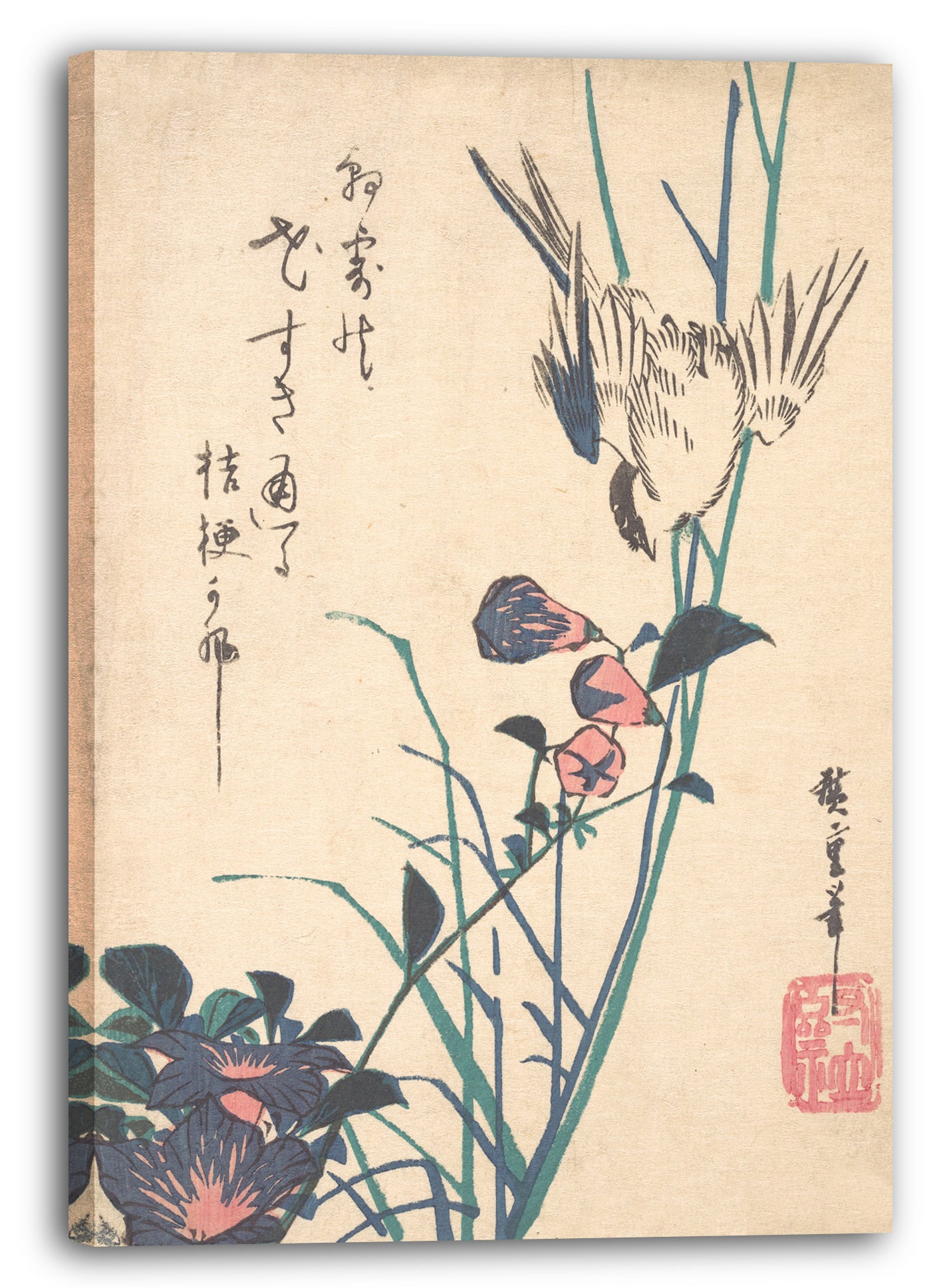 Leinwandbild Utagawa Hiroshige - Großblütige Flat Bill und Spatz