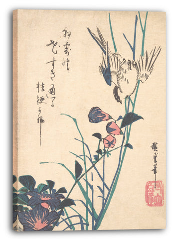 Leinwandbild Utagawa Hiroshige - Großblütige Flat Bill und Spatz