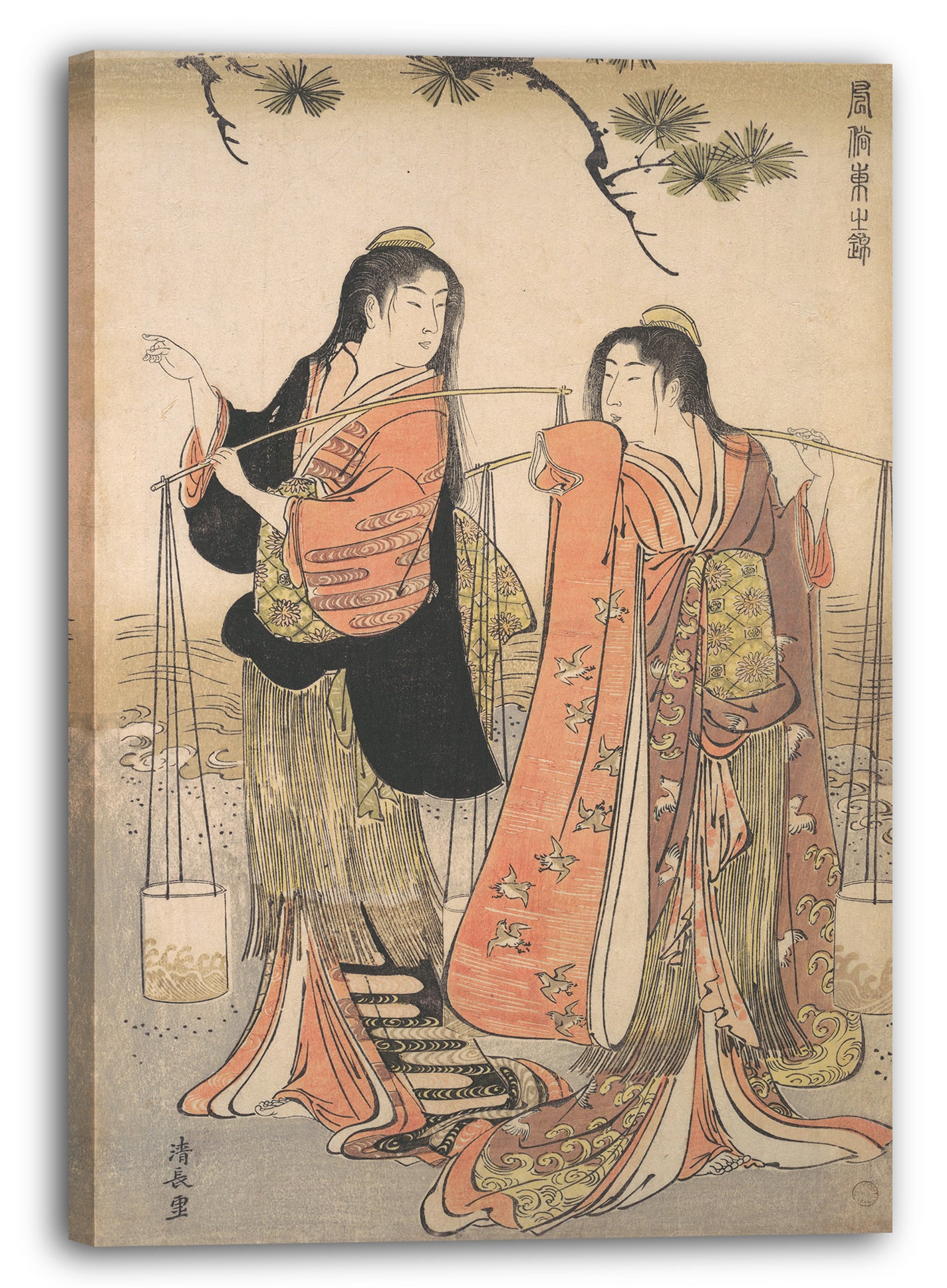 Leinwandbild Torii Kiyonaga - Shiokumi Tanz der Strand-Maidens aus der Serie Brokate des Ostens