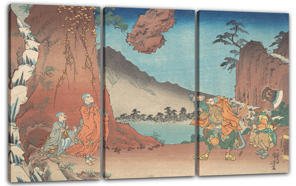 Leinwandbild Utagawa Kuniyoshi - Leben von Nichiren: Felsen mit der Kraft des Gebets versetzt