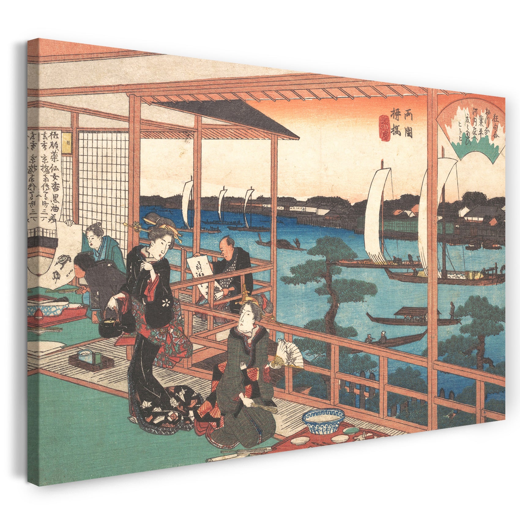 Leinwandbild Utagawa Hiroshige - Ryogoku Yanagibashi (Kawachiya) Teehaus an der Willow-Brücke