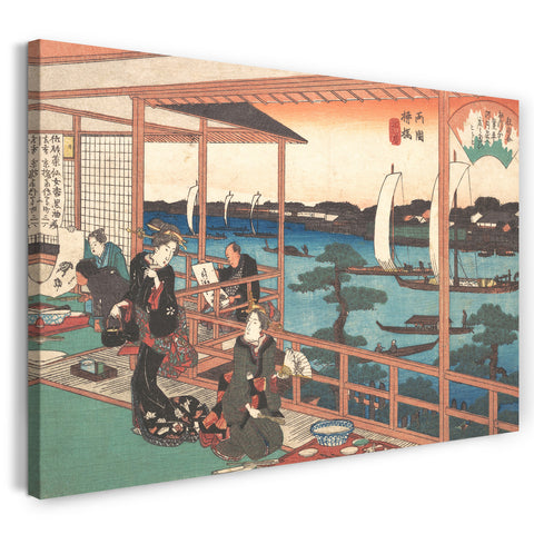 Leinwandbild Utagawa Hiroshige - Ryogoku Yanagibashi (Kawachiya) Teehaus an der Willow-Brücke