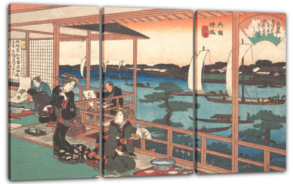 Leinwandbild Utagawa Hiroshige - Ryogoku Yanagibashi (Kawachiya) Teehaus an der Willow-Brücke