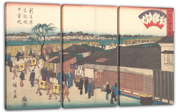 Leinwandbild Utagawa Hiroshige - Shinyoshiwara Emonzaka Nihonzutsumi (Harimaya) Das Harimaya bei Shinyoshiwara Emonzaka Nihonzutsumi