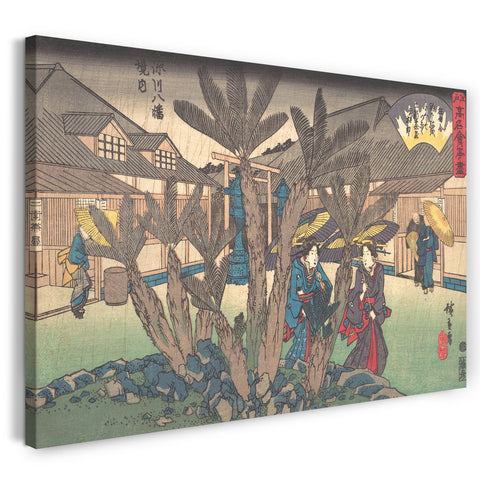 Leinwandbild Utagawa Hiroshige - Fukagawa Hachiman Keidai (Niken Jyaya) Teehaus im Hachiman-Schrein