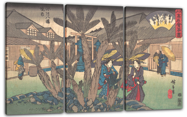 Leinwandbild Utagawa Hiroshige - Fukagawa Hachiman Keidai (Niken Jyaya) Teehaus im Hachiman-Schrein
