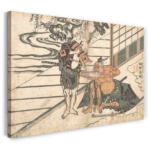 Leinwandbild Ishikawa Toyonobu - Legendärer Muskelmann Sakata Kinpira (Kintoki) trinkt Sake