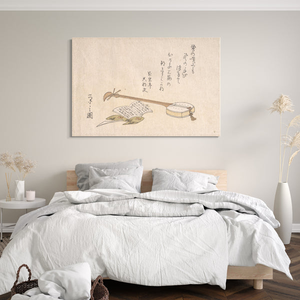 Leinwandbild Chōbunsai Eishi - Shamisen, Plectrum und ein Buch