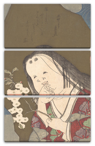 Leinwandbild Watanabe Kasan - Otafuku, die ein Zweig mit zwei weißen Kirschblüten hält