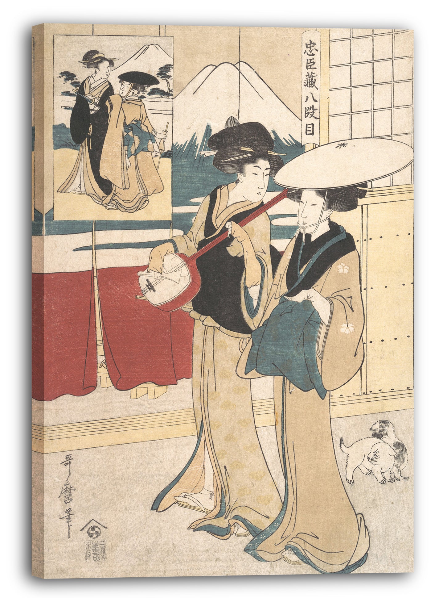 Leinwandbild Kitagawa Utamaro - Zwei Tori-oi oder Wandermusikerinnen der Eta-Klasse