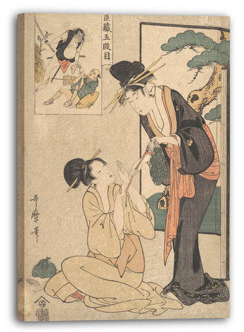 Leinwandbild Kitagawa Utamaro - Eine Frau schnappt sich eine Tüte Konfekt von ihrer Mutter