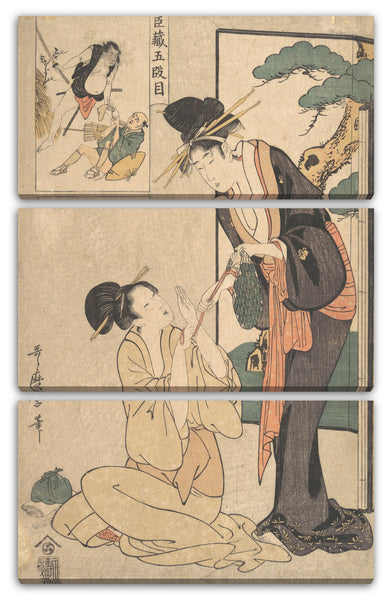 Leinwandbild Kitagawa Utamaro - Eine Frau schnappt sich eine Tüte Konfekt von ihrer Mutter