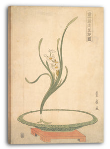 Leinwandbild Utagawa Toyohiro - Blumengesteck von Suisen (Narcissus) in einem flachen grünen Teller