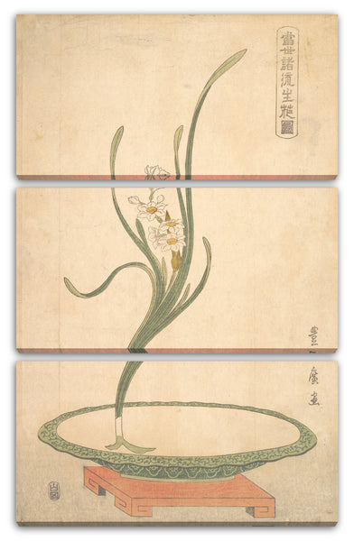 Leinwandbild Utagawa Toyohiro - Blumengesteck von Suisen (Narcissus) in einem flachen grünen Teller