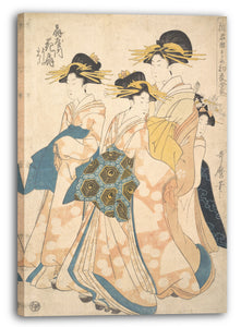Leinwandbild Utamaro II - Der Oiran Hanaogi von Ogiya wird von zwei Shinzo und ihrem Kamuro Yoshino begleitet
