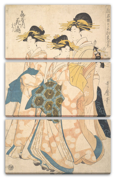 Leinwandbild Utamaro II - Der Oiran Hanaogi von Ogiya wird von zwei Shinzo und ihrem Kamuro Yoshino begleitet