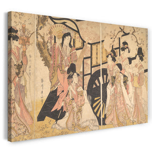 Leinwandbild Kikugawa Eizan - Elegant Transformed View of Drawing a Court Wagon
