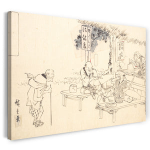 Leinwandbild Utagawa Hiroshige - Die berühmten Witzbolde Yajirobei in einem Restaurant am Wegesrand