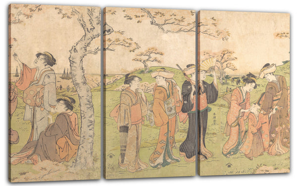 Leinwandbild Katsukawa Shunchō - Frauen und Kinder, welche die Kirschblüten bei Gotenyama betrachten