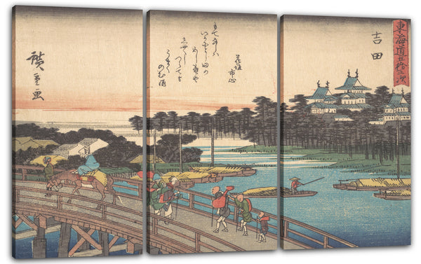 Leinwandbild Utagawa Hiroshige - Yoshida; Toyokawa-Bashi, Toyokawa-Brücke