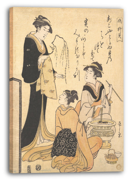 Leinwandbild Chōbunsai Eishi - Zwei Frauen sitzen über einen Hibachi