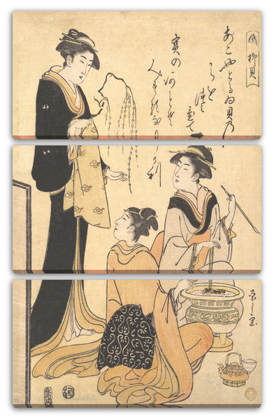 Leinwandbild Chōbunsai Eishi - Zwei Frauen sitzen über einen Hibachi