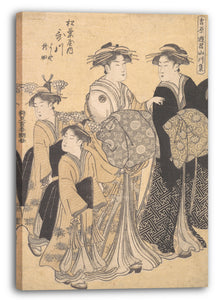 Leinwandbild Katsukawa Shunchō - Der Oiran Utagawa von Matsubaya besucht von Her Kamuro Yoshino und Tatsuta