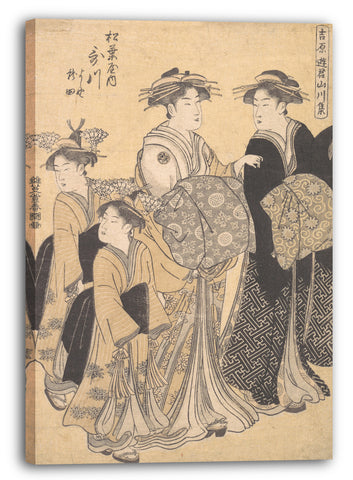 Leinwandbild Katsukawa Shunchō - Der Oiran Utagawa von Matsubaya besucht von Her Kamuro Yoshino und Tatsuta