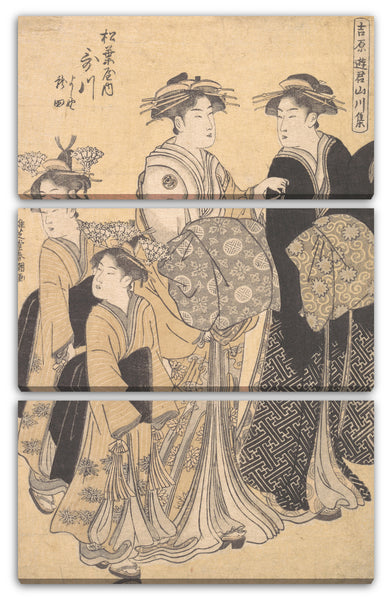 Leinwandbild Katsukawa Shunchō - Der Oiran Utagawa von Matsubaya besucht von Her Kamuro Yoshino und Tatsuta