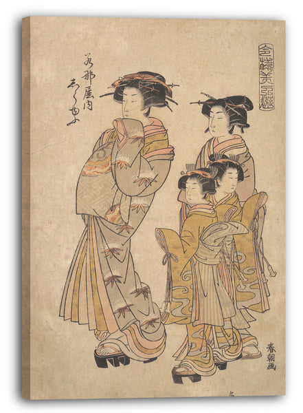 Leinwandbild Katsukawa Shunchō - Der Oiran Shirayu von Wakanaya besucht von zwei Kamuro und Shinzo