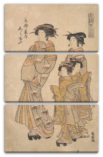 Leinwandbild Katsukawa Shunchō - Der Oiran Shirayu von Wakanaya besucht von zwei Kamuro und Shinzo